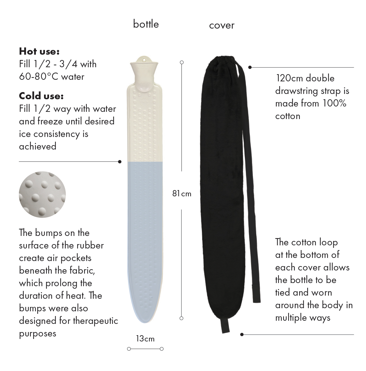 Long hot water bottle