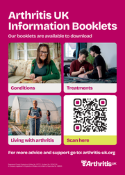 Poster with large QR code referring to Arthritis UK information booklet poster downloads.
