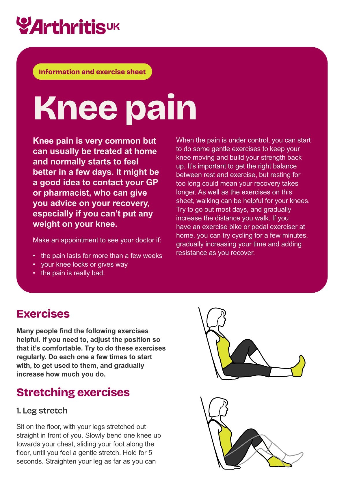 Knee Pain exercise sheet