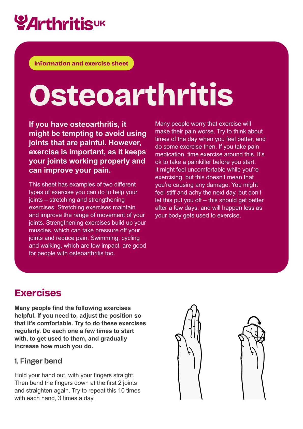 Osteoarthritis exercise sheet