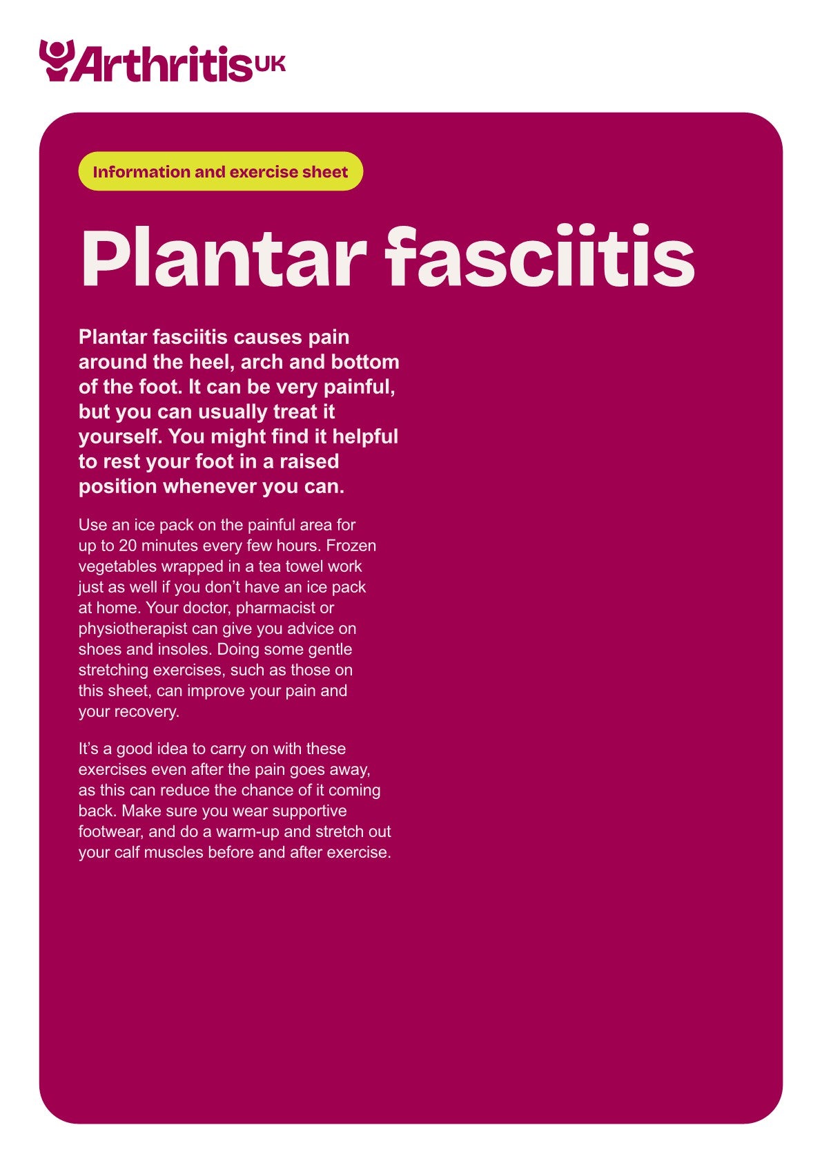 Plantar Fasciitis exercise sheet