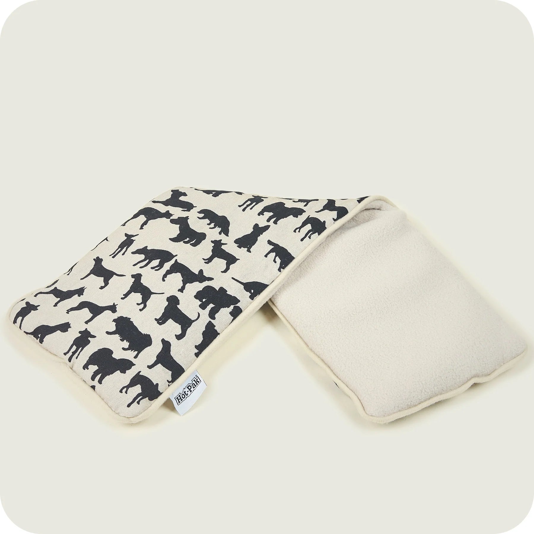 Premium hot pak in cream with a dog pattern showing the outline of different dog breeds