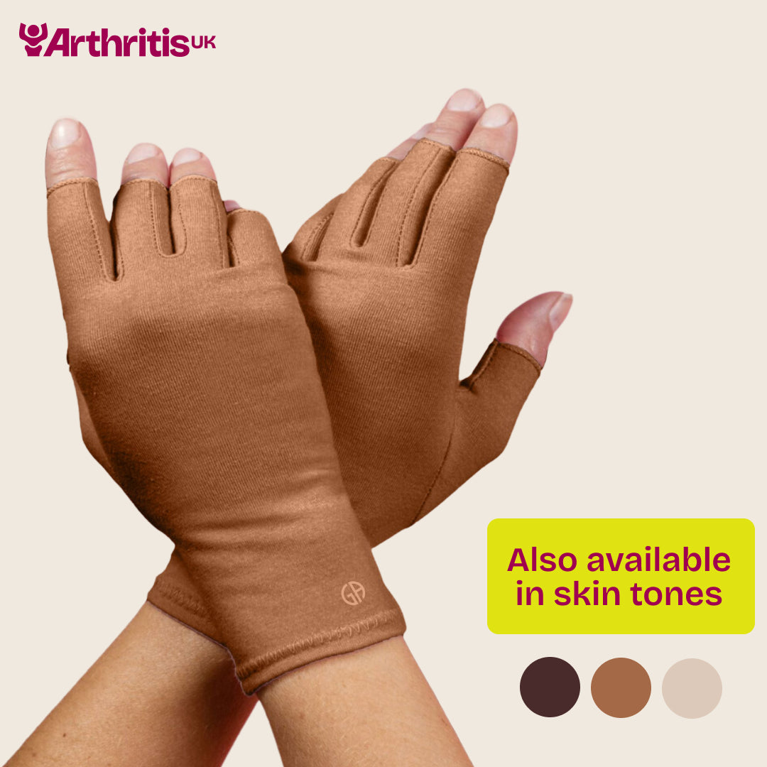 Grace and able compression gloves available in three skin tones.