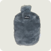 A plush, gray heatable bottle with a label that reads 'Warmies' on the top.