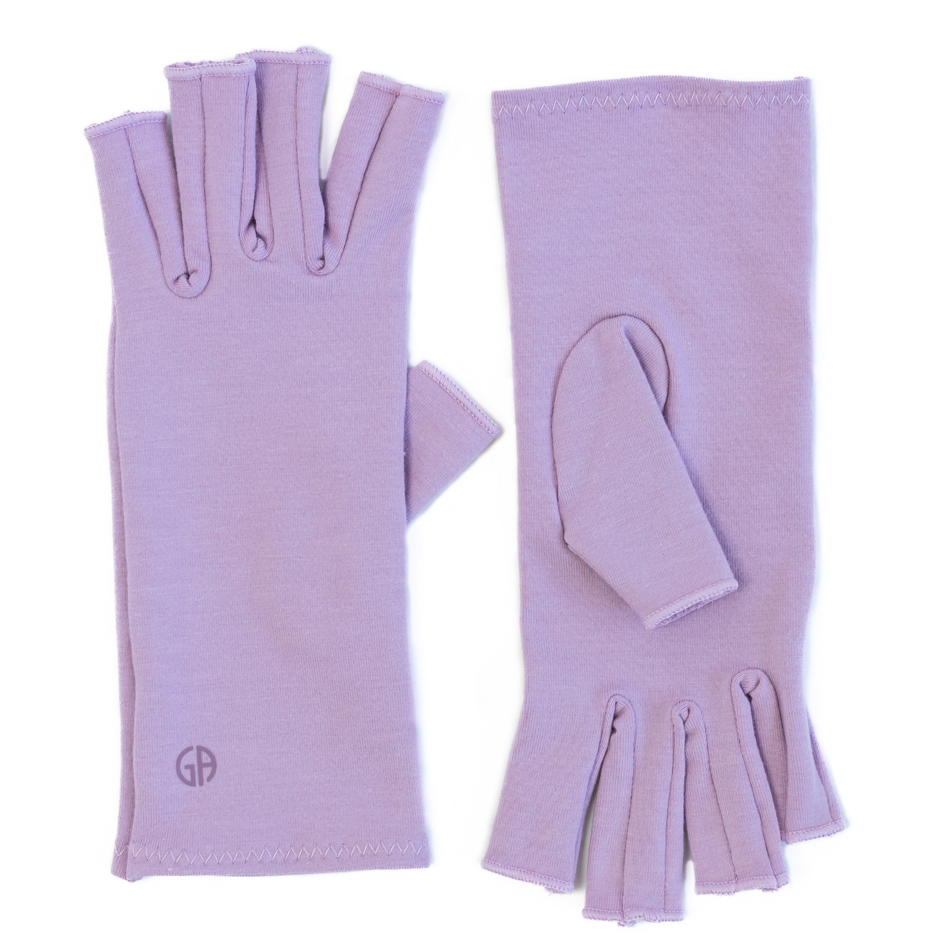 Compression gloves for arthritis in dusky lilac flatlay.