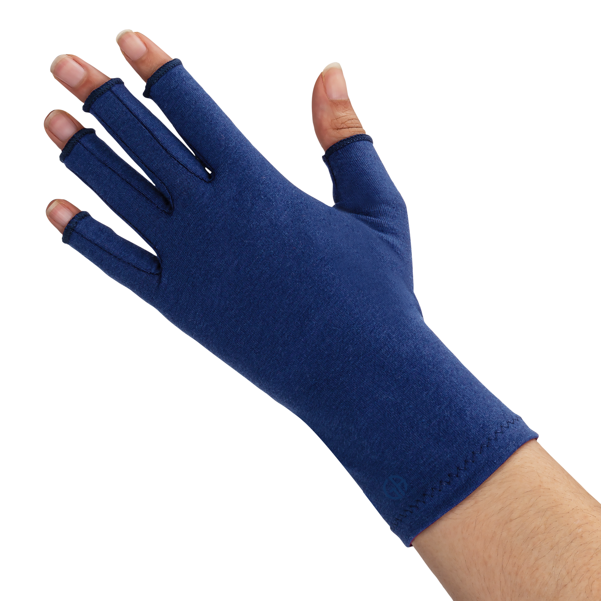 Arthritis compression gloves for typing, in unisex marine blue. 