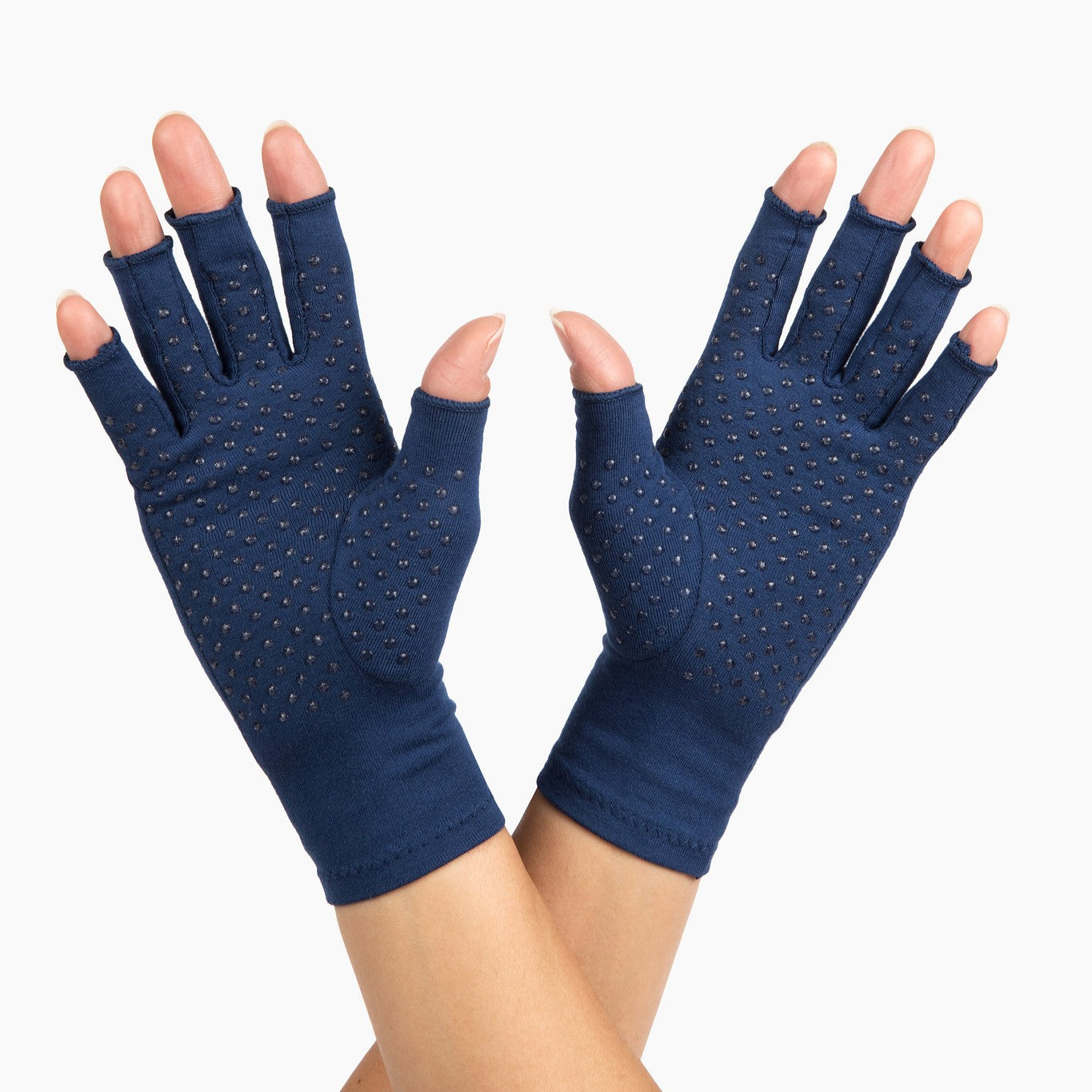 Grace and Able extra grip compression gloves with silicone dots in marine blue. 
