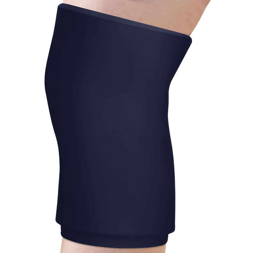 Freezable compression sleeve for knee pain in midnight blue.